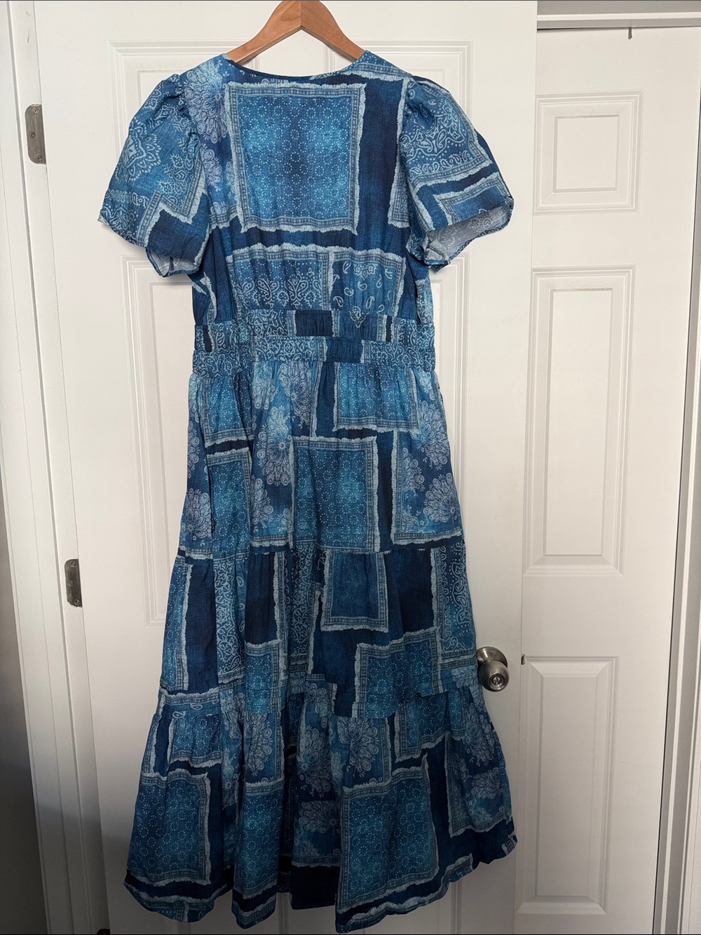 Anthropologie Somerset Maxi Dress Blue Patchwork Print XL Petite - Picture 4 of 11